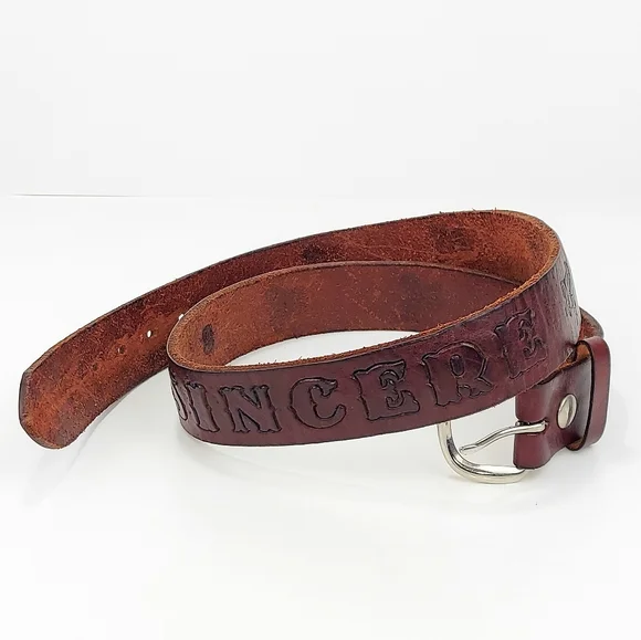 SINCERE Vintage Hand-Crafted Brown Leather Belt 36 - Picture 2 of 13